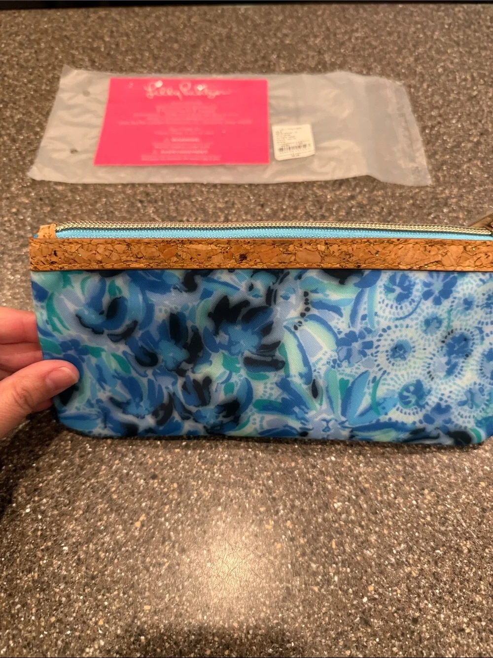 Lilly Pulitzer Blue & Teal Floral Pencil Case with Cork Trim